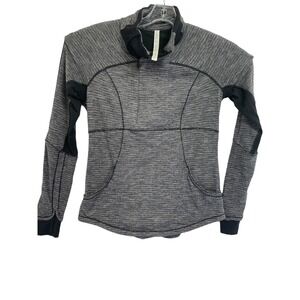 Lululemon Womens Sz 12 Black/White Zip Collar Stretch Activewear  Shirt (I2) EUC